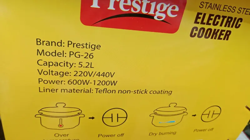 Prestige PG-26 5.2L Electric Multi-Cooker & Hot Pot with Stainless Steel Steamer - 1200W Non-Stick Cooking Pot