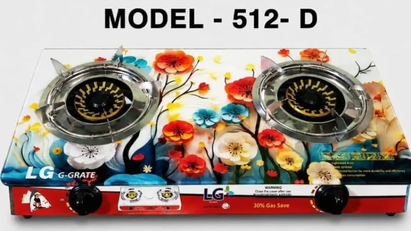 LG G-Grate Model 512-D Double Burner Tempered Glass Gas Stove