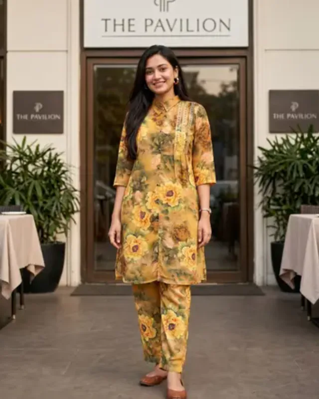 Premium Sunflower Printed Co-Ord Set 2-Piece Set